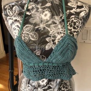 Xhilaration Green crochet size XS adjustable halter / swim top
